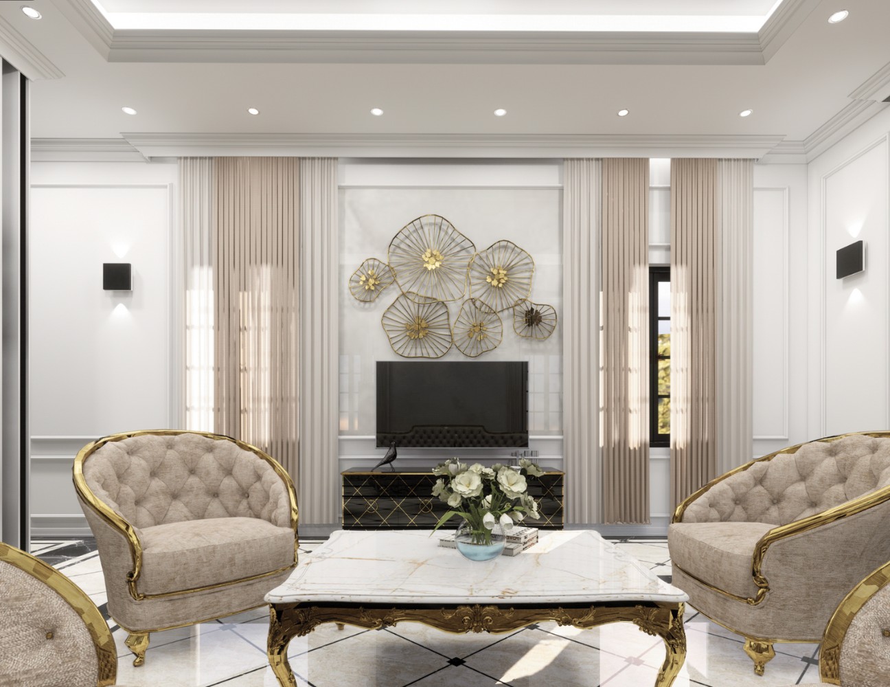 Kệ tivi bằng gỗ phong cách neo-classic