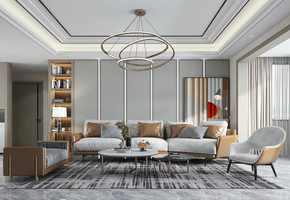 Kệ tủ góc tường phòng khách được thiết kế trang nhã