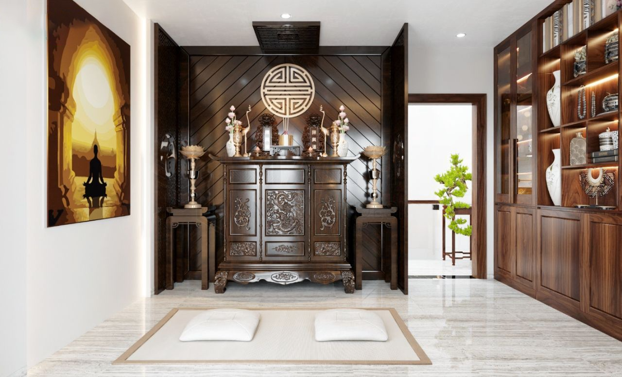 Không gian mở cho phòng thờ có nơi đọc sách Không gian mở cho phòng thờ có nơi đọc sách