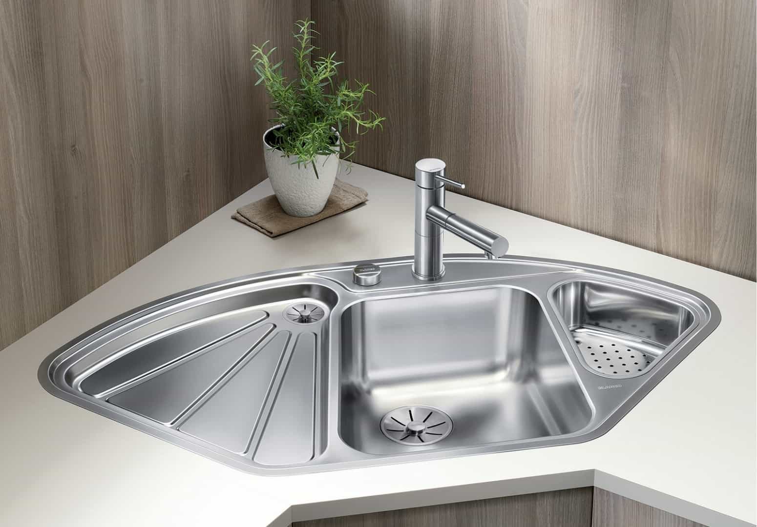 Mẫu bồn rửa chén góc thông minh cho bếp chữ L
