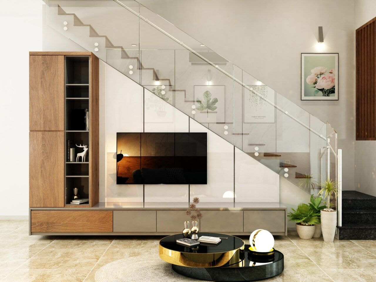 Mẫu kệ tivi gần cầu thang đẹp và tối ưu không gian Mẫu kệ tivi gần cầu thang đẹp và tối ưu không gian