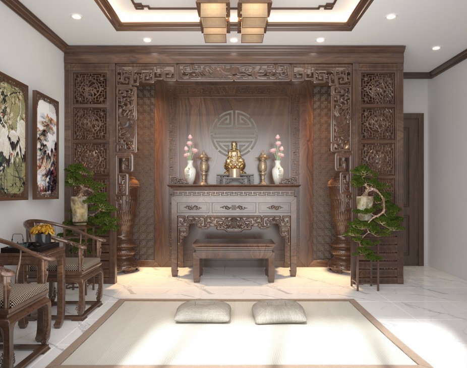 Mẫu phòng khách và phòng thờ đẹp cho nhà ống Mẫu phòng khách và phòng thờ đẹp cho nhà ống