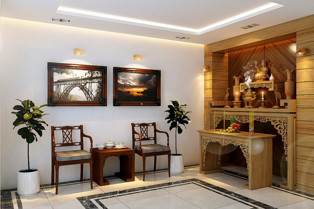 Mẫu phòng thờ kết hợp bàn uống trà hoặc đọc sách Mẫu phòng thờ kết hợp bàn uống trà hoặc đọc sách