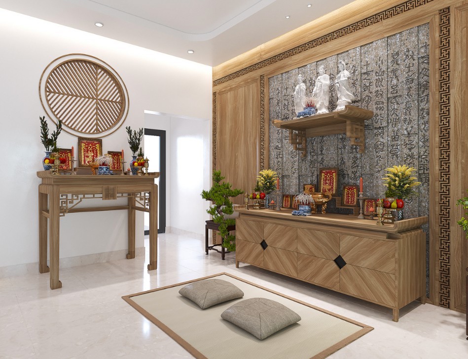 Mẫu phòng thờ đẹp kết hợp tủ đa năng Mẫu phòng thờ đẹp kết hợp tủ đa năng