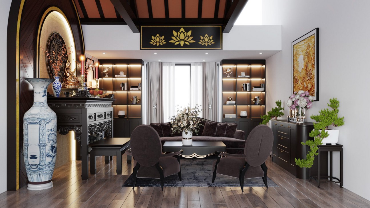 Mẫu phòng thờ liền phòng khách Mẫu phòng thờ liền phòng khách