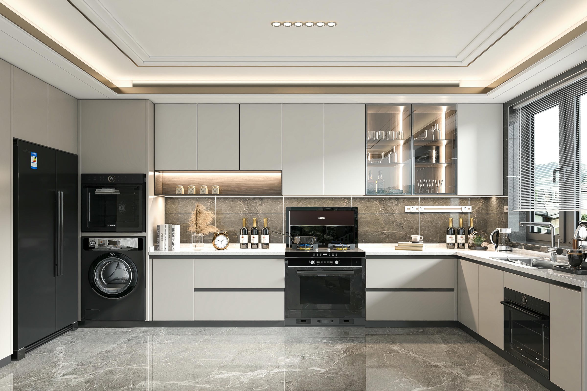 Mẫu tủ bếp acrylic chữ L hiện đại