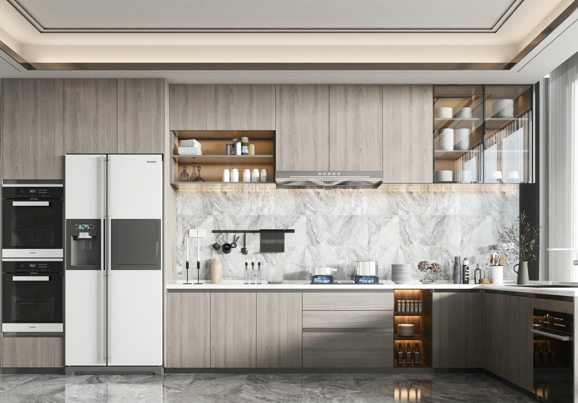 Mẫu tủ bếp chữ L gỗ công nghiệp đẹp