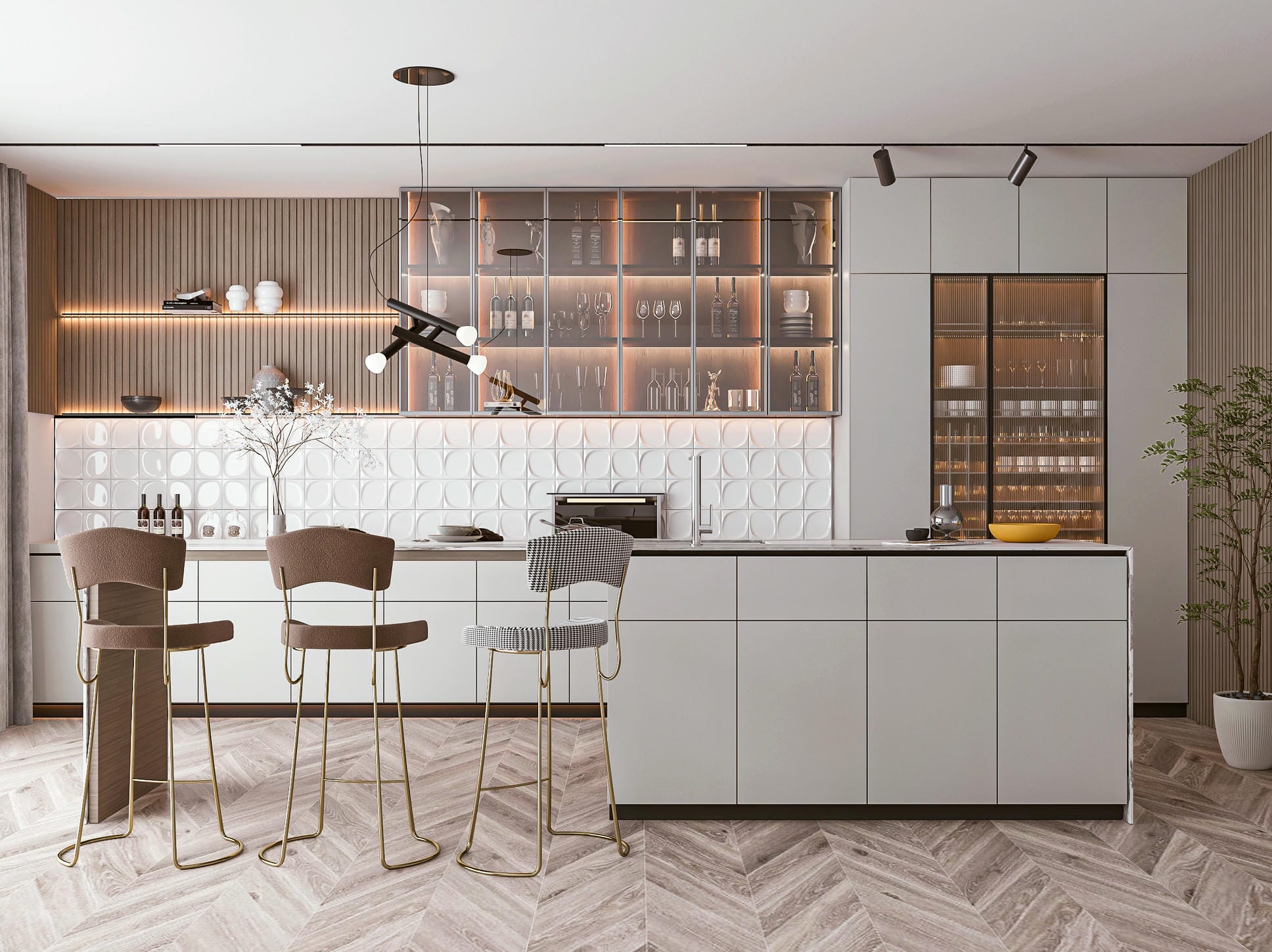 Mẫu tủ bếp gỗ công nghiệp đẹp phong cách tối giản Scandinavian