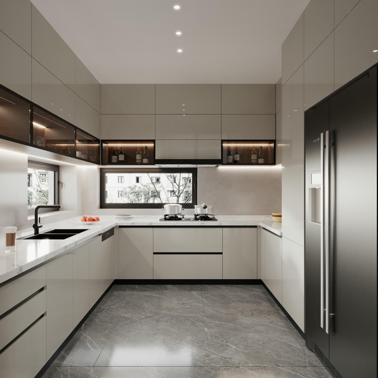 Mẫu tủ bếp gỗ công nghiệp kết hợp mặt đá Granite cao cấp