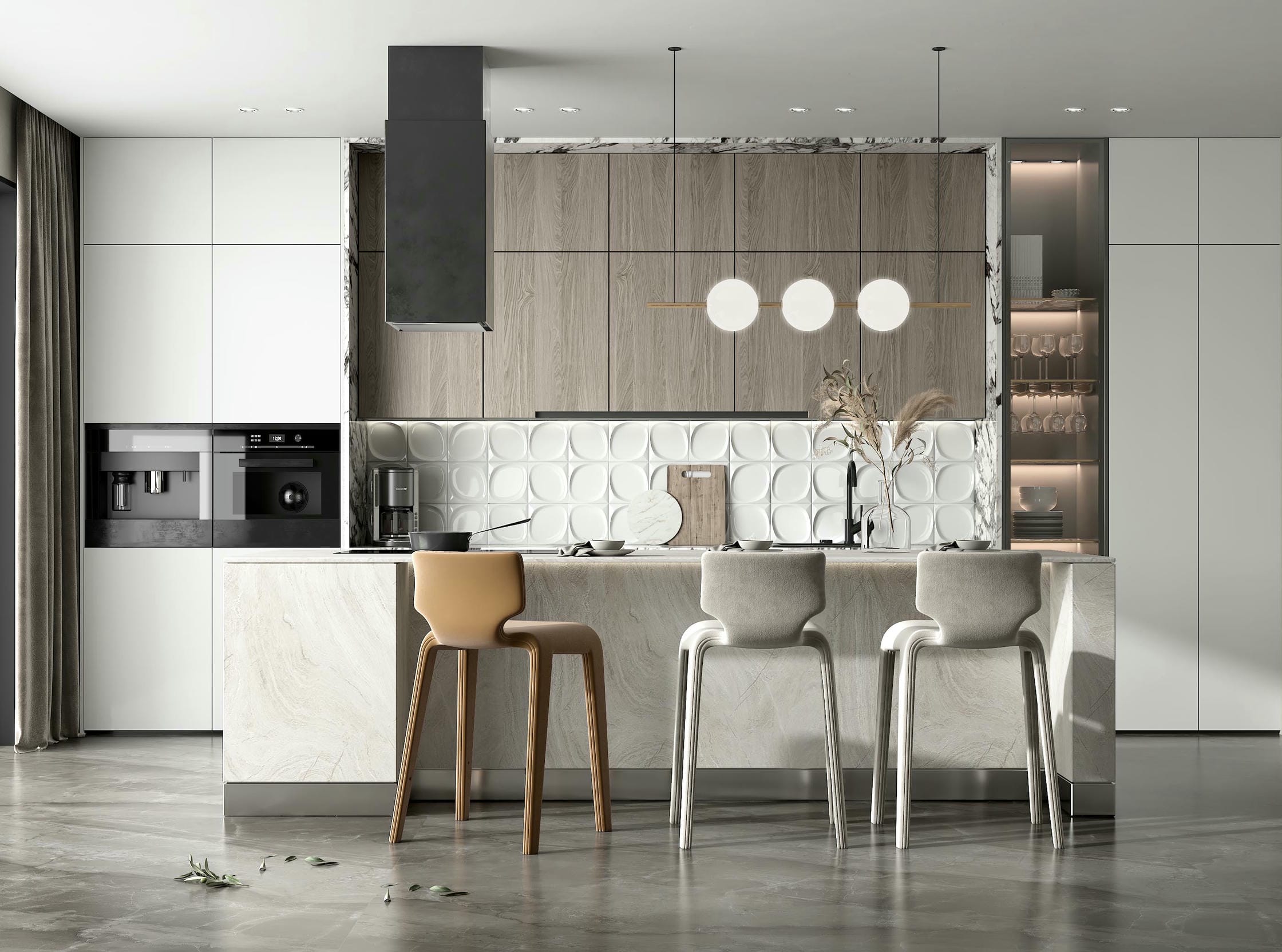 Mẫu tủ bếp gỗ đẹp kết hợp bàn ăn thông minh