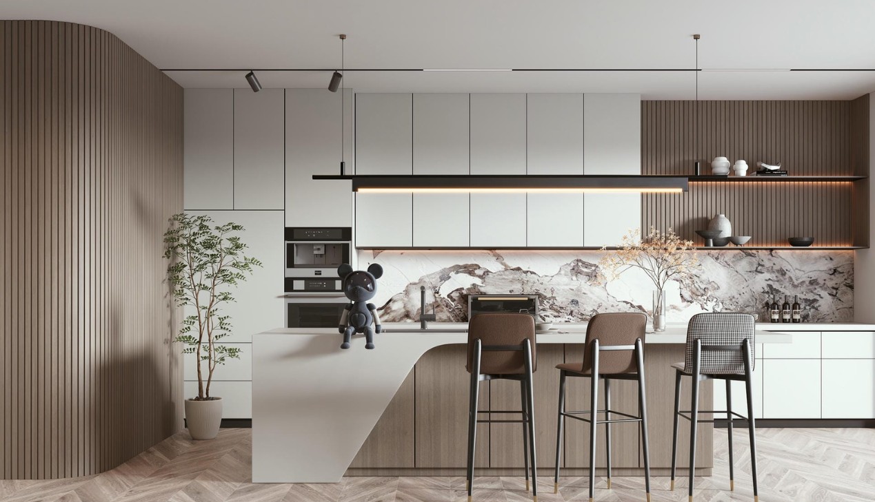 Mẫu tủ bếp gỗ MDF hiện đại Mẫu tủ bếp gỗ MDF hiện đại