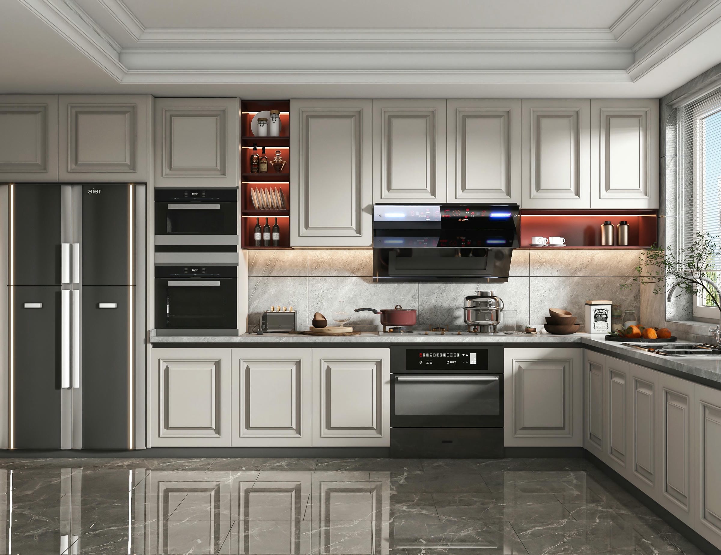 Mẫu tủ bếp phong cách châu Âu cổ điển