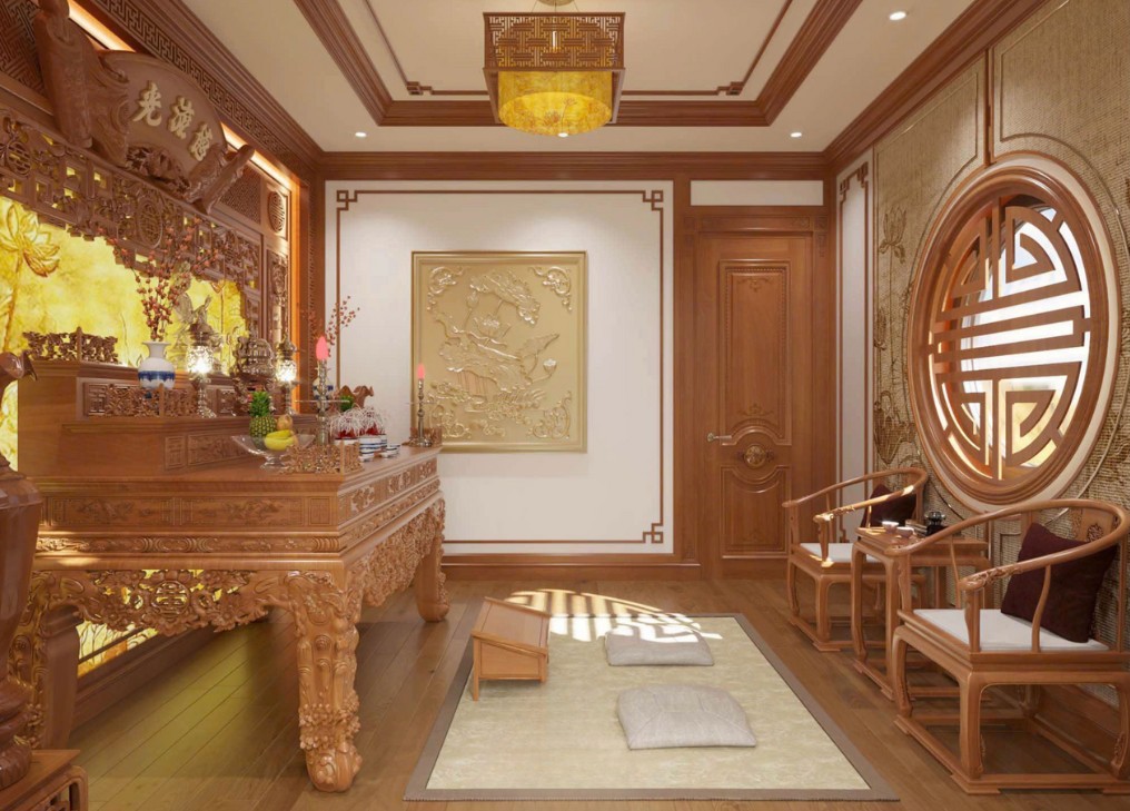 Phòng thờ gỗ đẹp với họa tiết chạm khắc tinh tế Phòng thờ gỗ đẹp với họa tiết chạm khắc tinh tế