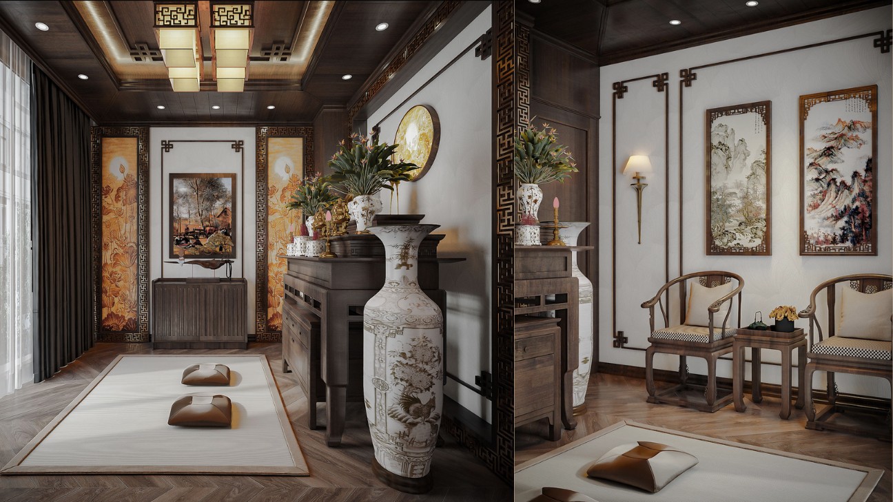 Phòng thờ gỗ phong cách Á Đông truyền thống Phòng thờ gỗ phong cách Á Đông truyền thống