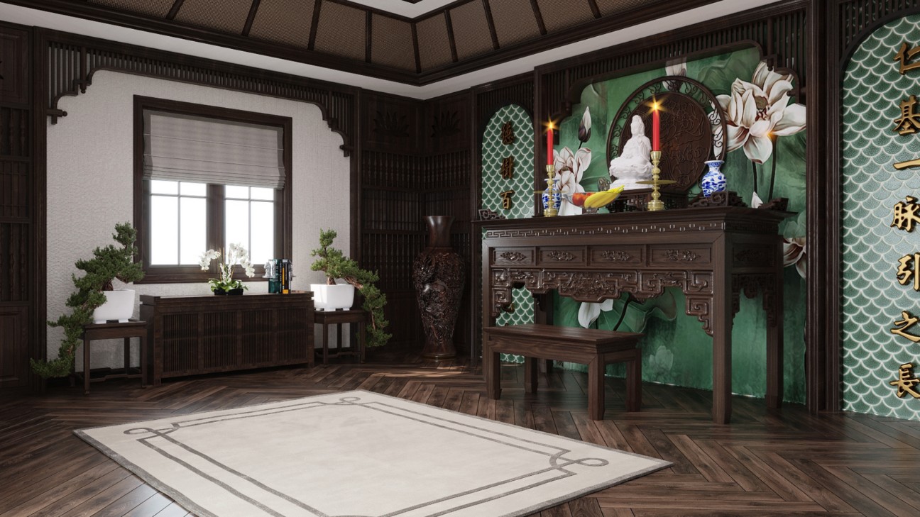 Phòng thờ kết hợp phòng khách cho nhà phố Phòng thờ kết hợp phòng khách cho nhà phố