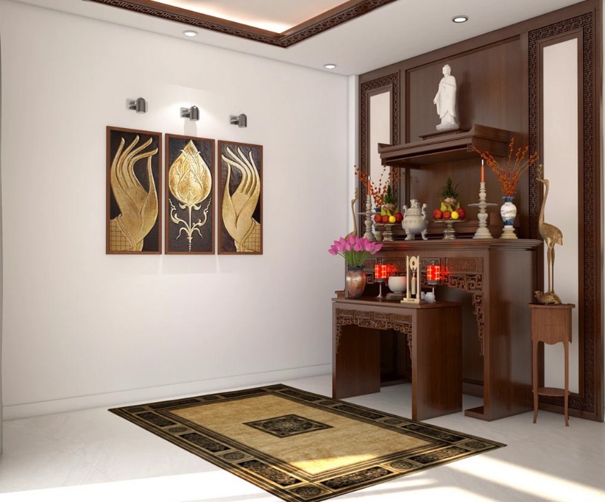 Phòng thờ nhỏ với đèn led âm tạo không gian linh thiêng Phòng thờ nhỏ với đèn led âm tạo không gian linh thiêng