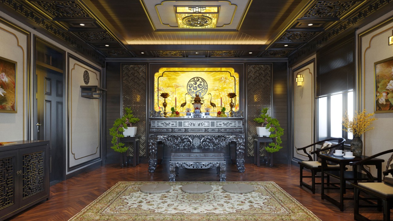 Phòng thờ trong phòng khách thiết kế đẹp trang nghiêm Phòng thờ trong phòng khách thiết kế đẹp trang nghiêm