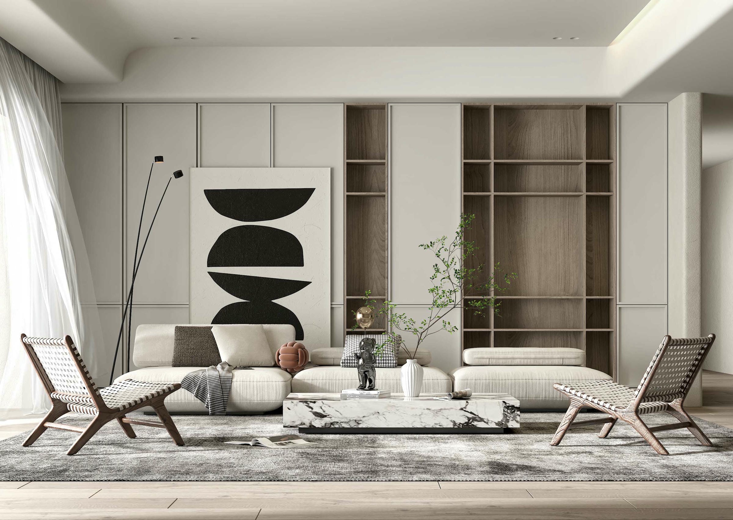 Thiết kế kệ gỗ trang trí phòng khách kiểu Nhật Thiết kế kệ gỗ trang trí phòng khách kiểu Nhật