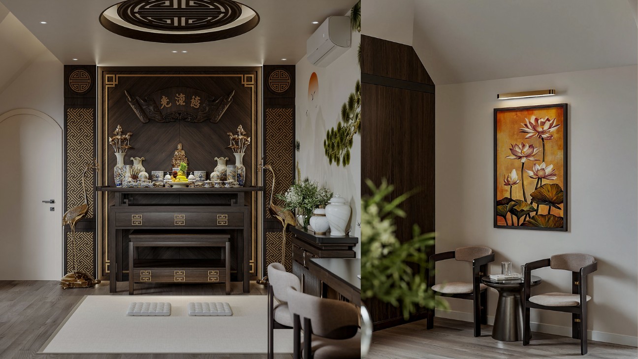 Thiết kế nội thất phòng thờ gia tiên truyền thống Thiết kế nội thất phòng thờ gia tiên truyền thống