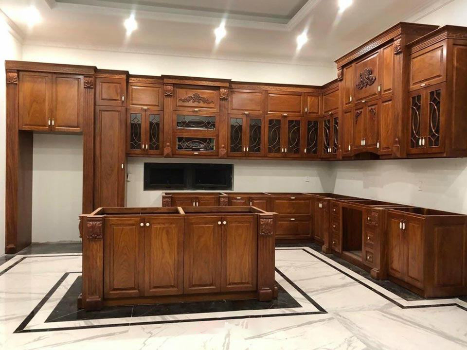 Thiết kế tủ bếp chữ L bằng gỗ tự nhiên Thiết kế tủ bếp chữ L bằng gỗ tự nhiên