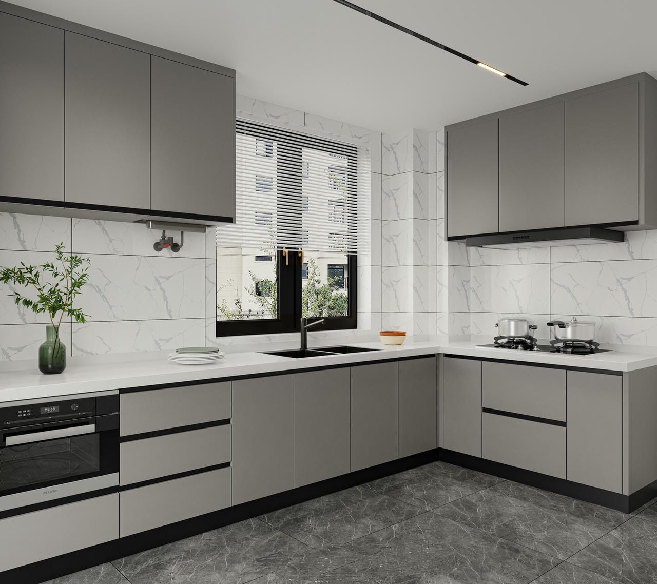 Thiết kế tủ bếp chữ L đơn giản