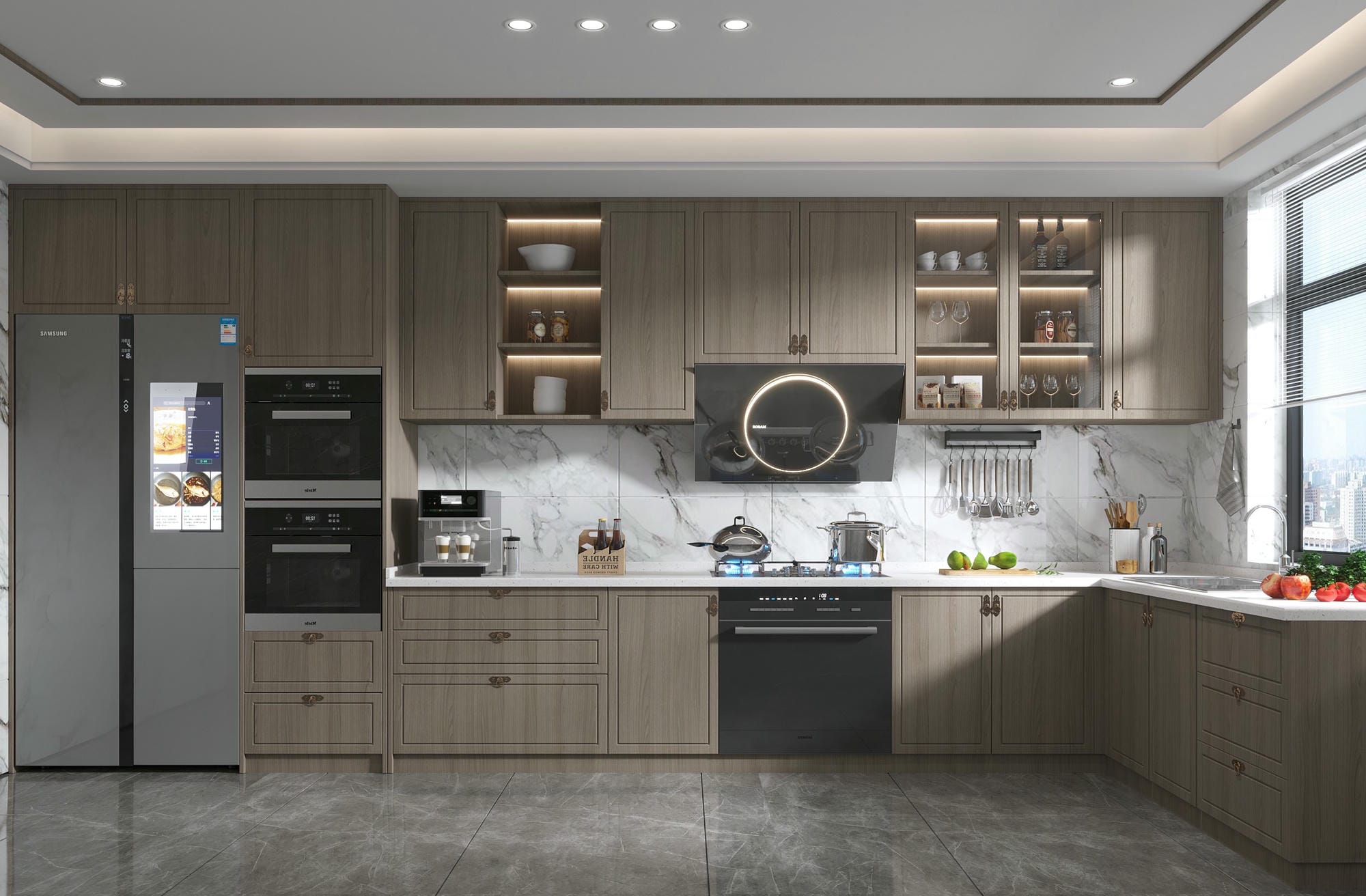Thiết kế tủ bếp chữ L gỗ tự nhiên cho nhà phố đẹp Thiết kế tủ bếp chữ L gỗ tự nhiên cho nhà phố đẹp