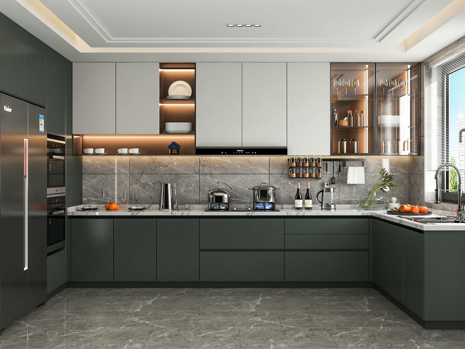 Tủ bếp acrylic chữ L đa năng