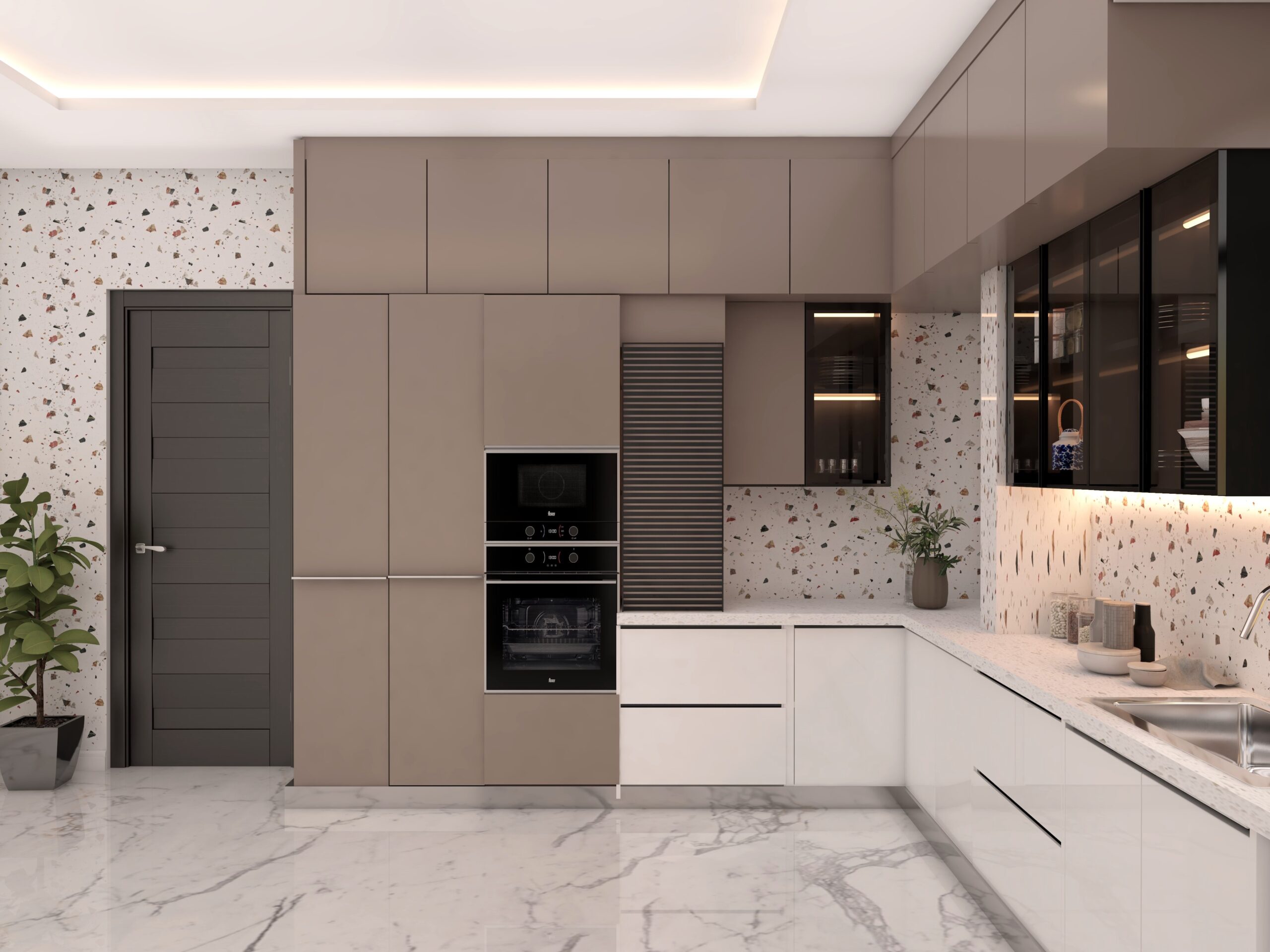 Tủ bếp acrylic chữ L đơn giản mà đẹp