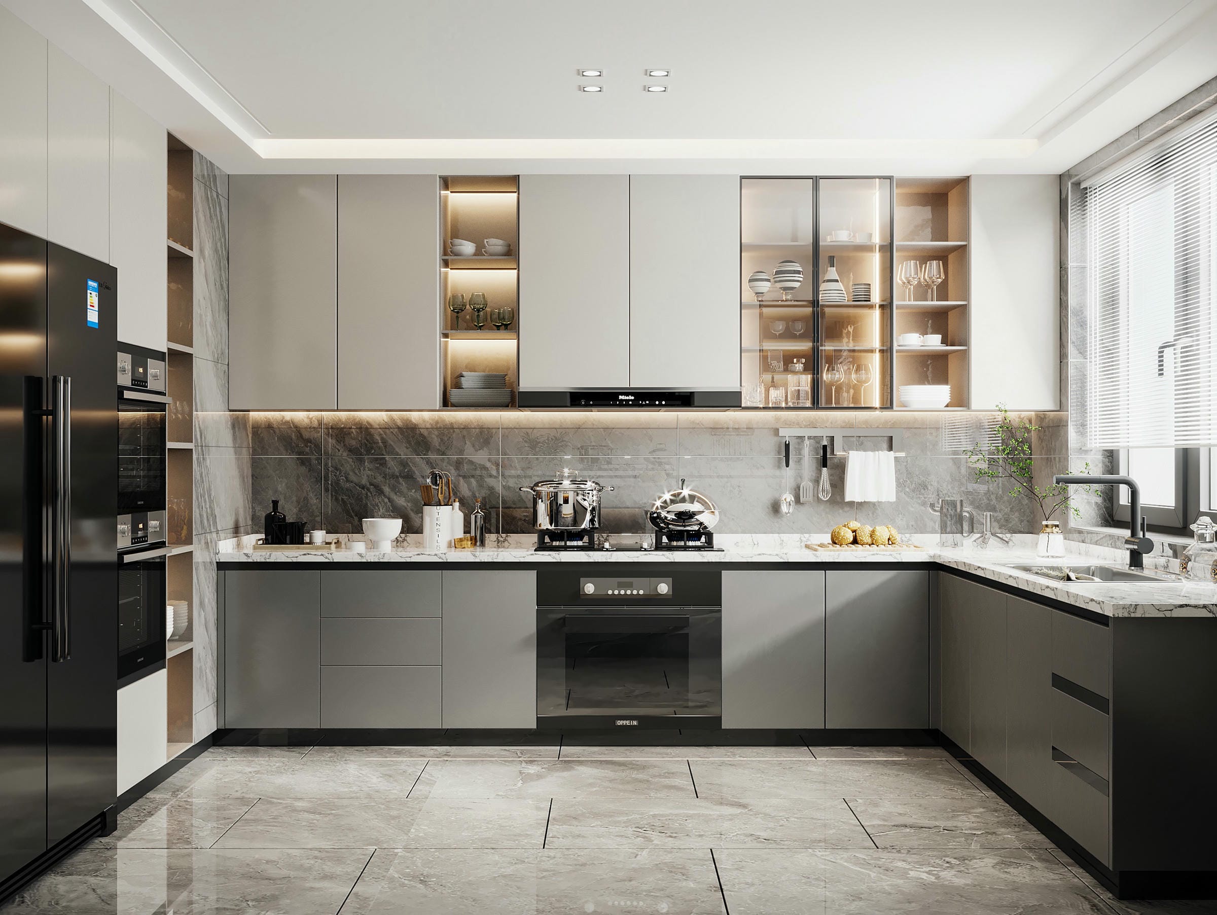 Tủ bếp chữ L đơn giản
