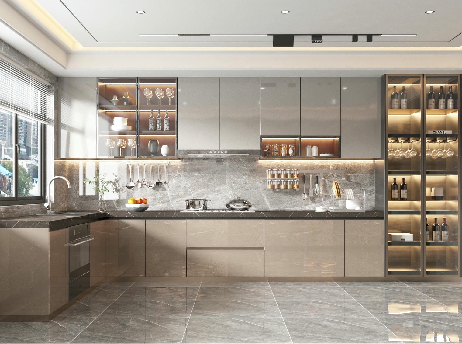 Tủ bếp gỗ công nghiệp acrylic cho biệt thự Tủ bếp gỗ công nghiệp acrylic cho biệt thự