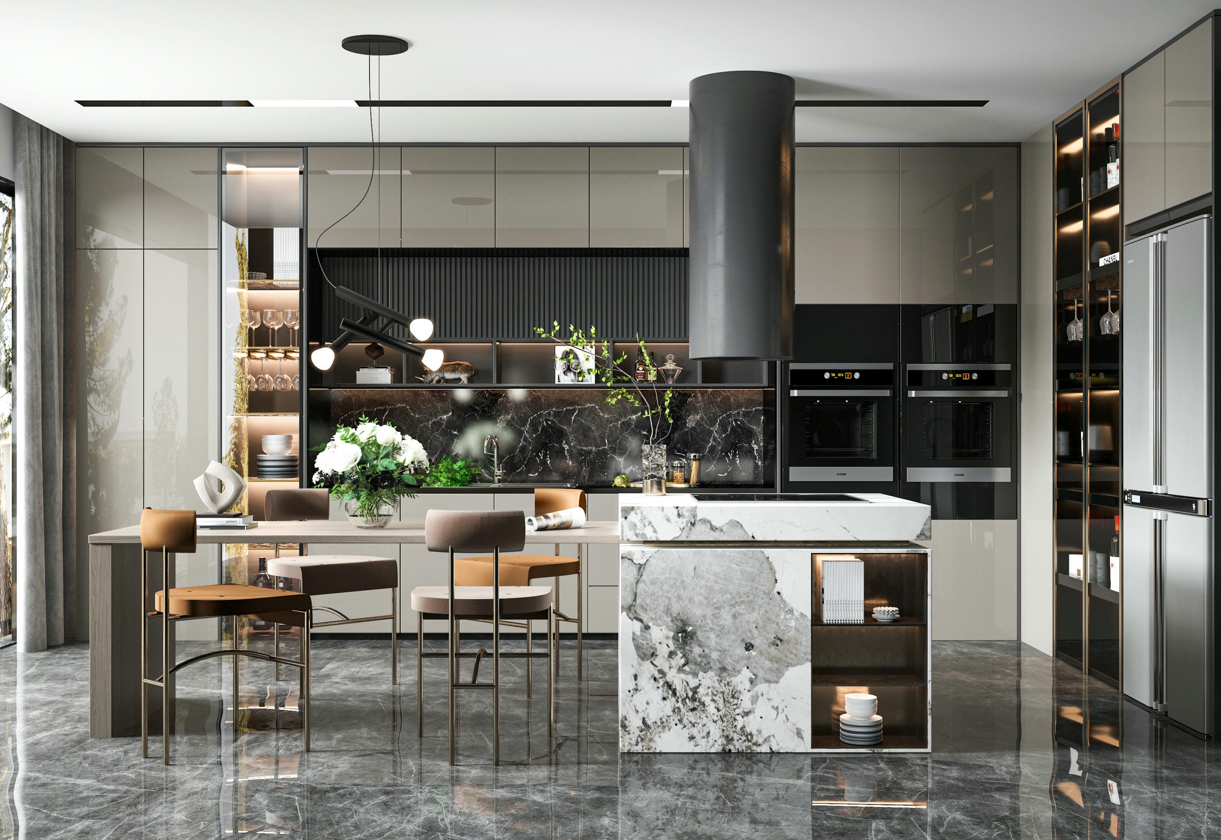 Tủ bếp gỗ công nghiệp acrylic trắng sang trọng hiện đại Tủ bếp gỗ công nghiệp acrylic trắng sang trọng hiện đại