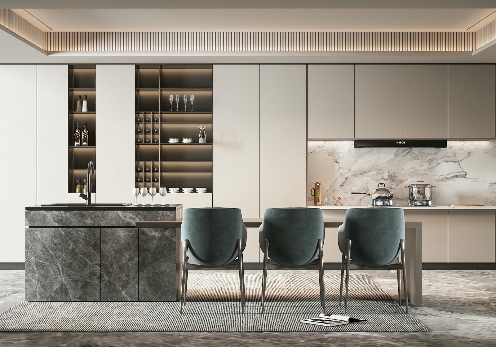 Tủ bếp gỗ công nghiệp cao cấp cho căn hộ penthouse Tủ bếp gỗ công nghiệp cao cấp cho căn hộ penthouse