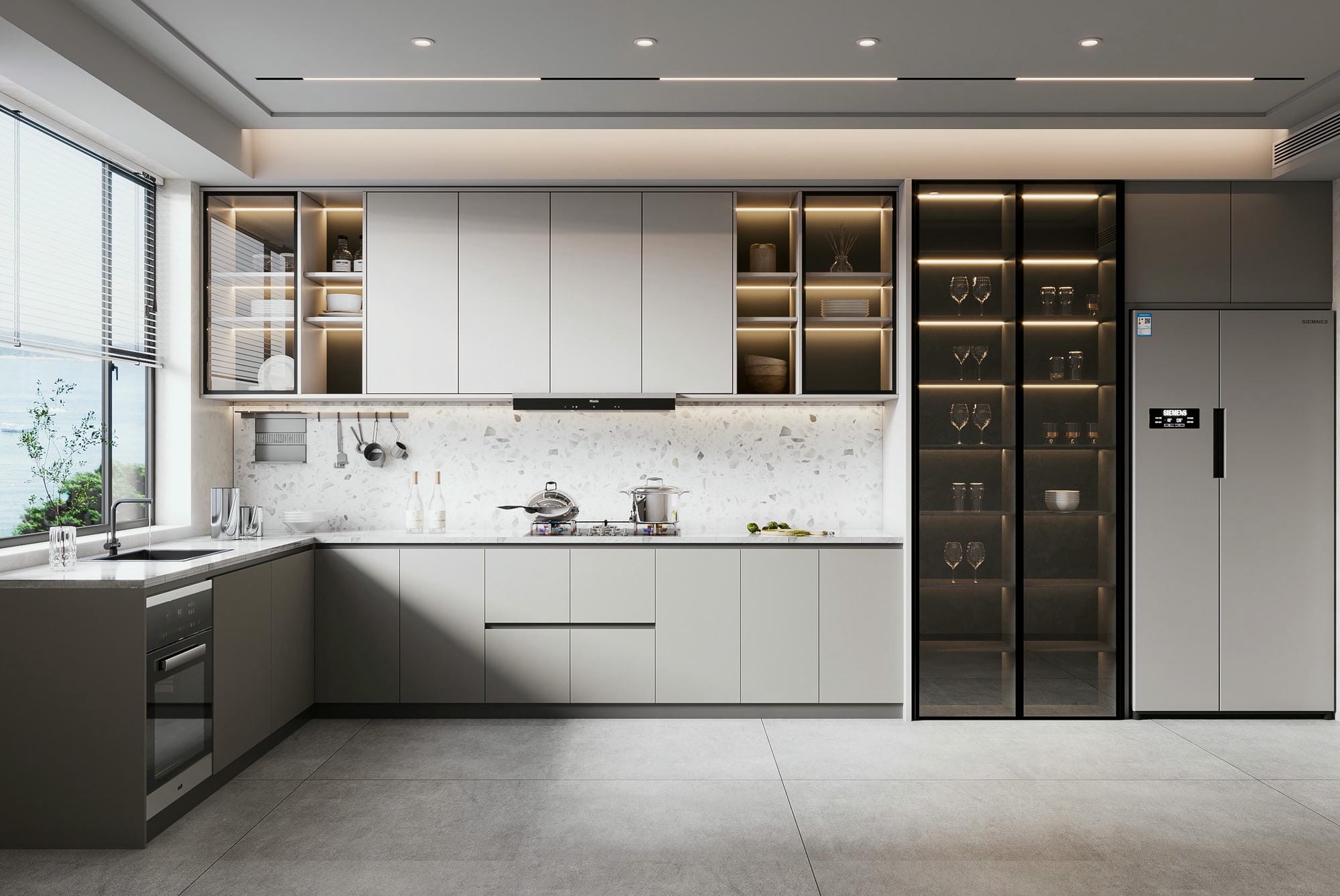 Tủ bếp gỗ công nghiệp chữ L đơn giản