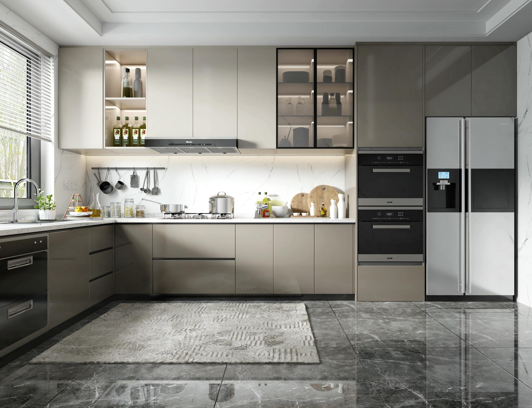 Tủ bếp gỗ công nghiệp phủ acrylic bóng gương cao cấp Tủ bếp gỗ công nghiệp phủ acrylic bóng gương cao cấp