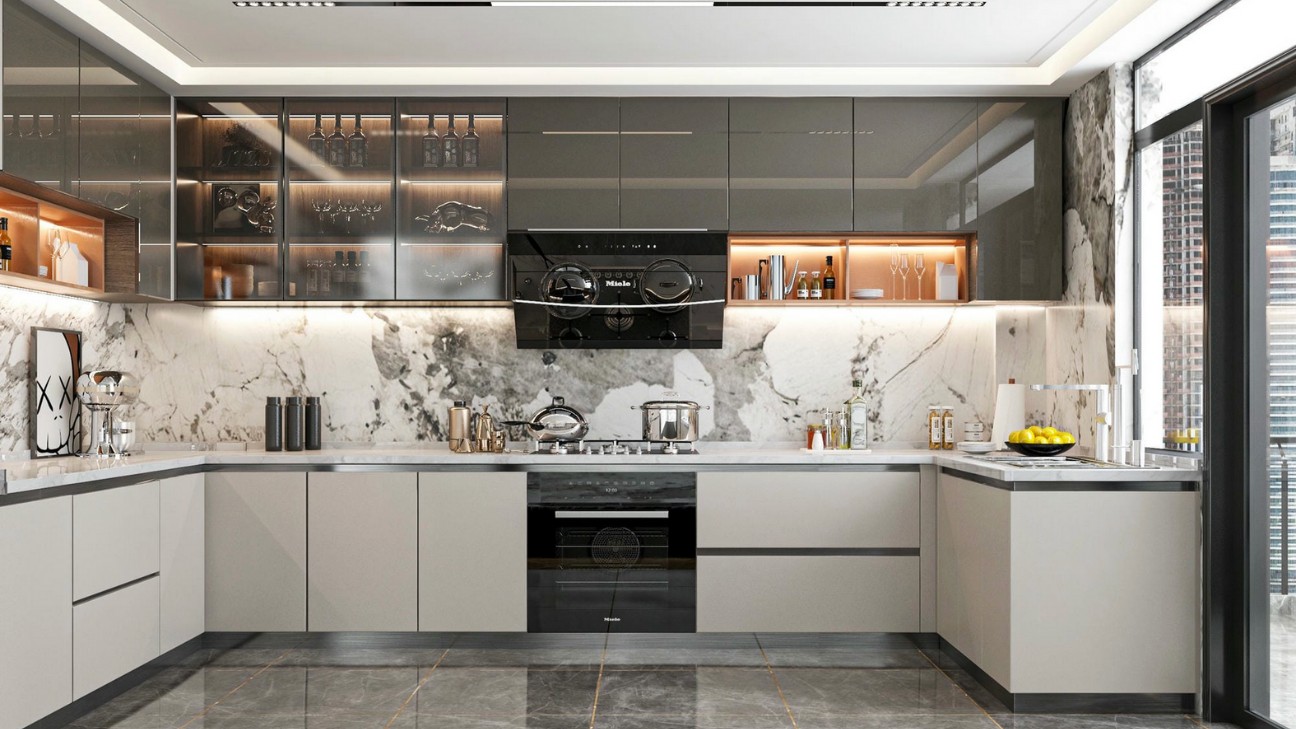 Tủ bếp gỗ công nghiệp phủ acrylic tùy chỉnh theo yêu cầu Tủ bếp gỗ công nghiệp phủ acrylic tùy chỉnh theo yêu cầu