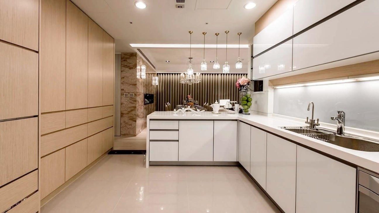 Tủ bếp sử dụng gỗ Acrylic bóng gương Tủ bếp sử dụng gỗ Acrylic bóng gương
