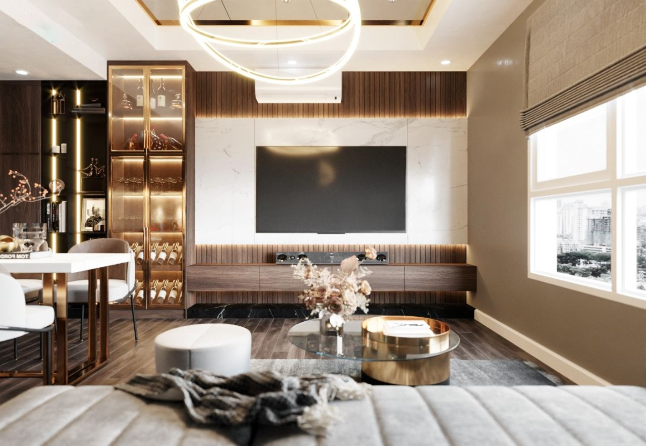 Tủ rượu có đèn led trang trí cho phòng khách