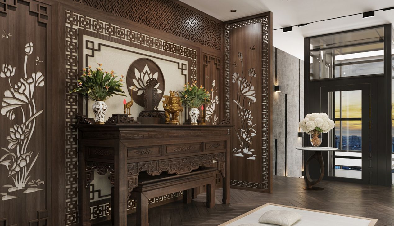 Vách ngăn phòng thờ giả cổ