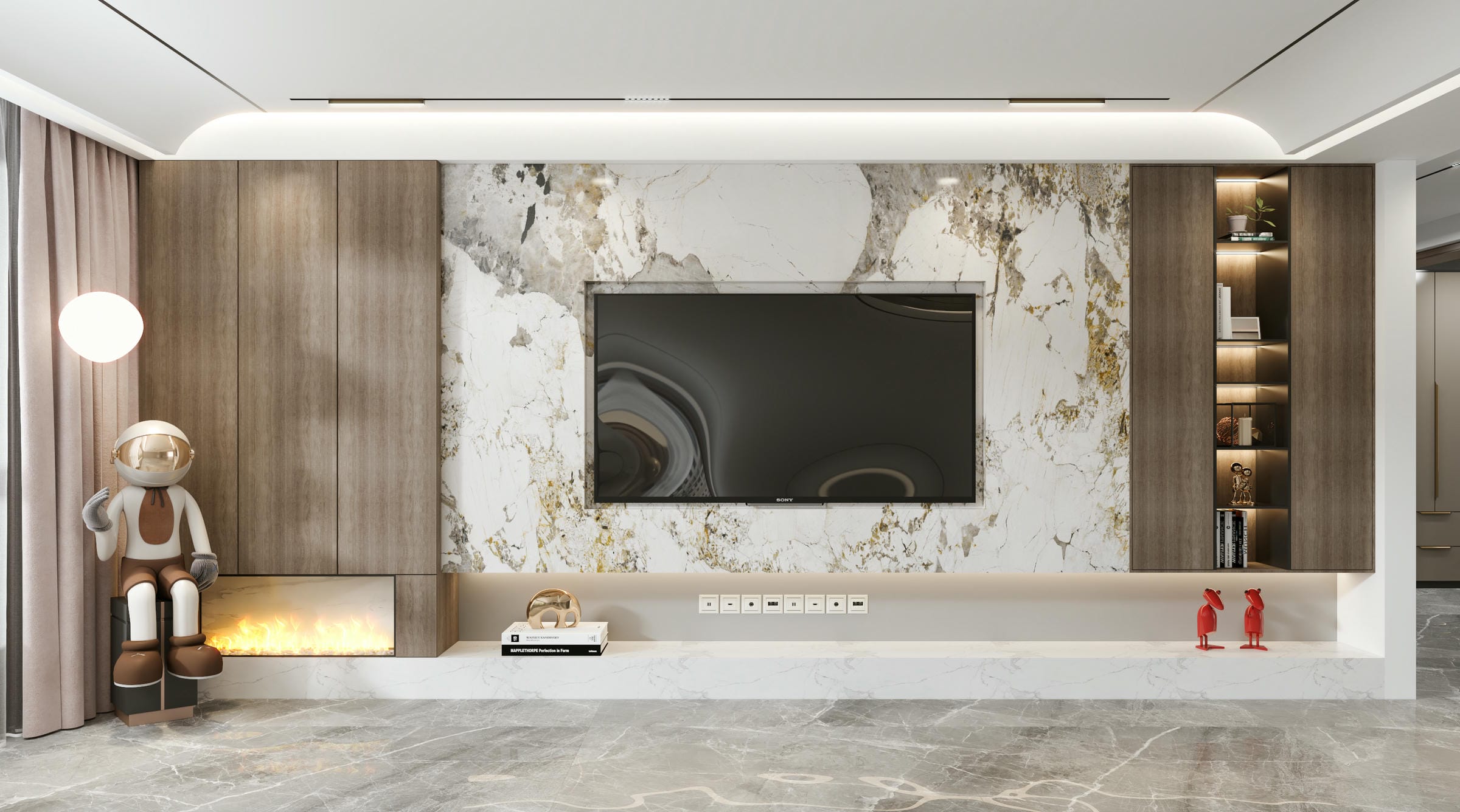 TOP Mẫu Vách Tivi Phòng Khách Đẹp - Bí Quyết Lựa Chọn Chuẩn 2 Vách tivi phòng khách giả đá vân cực đẹp