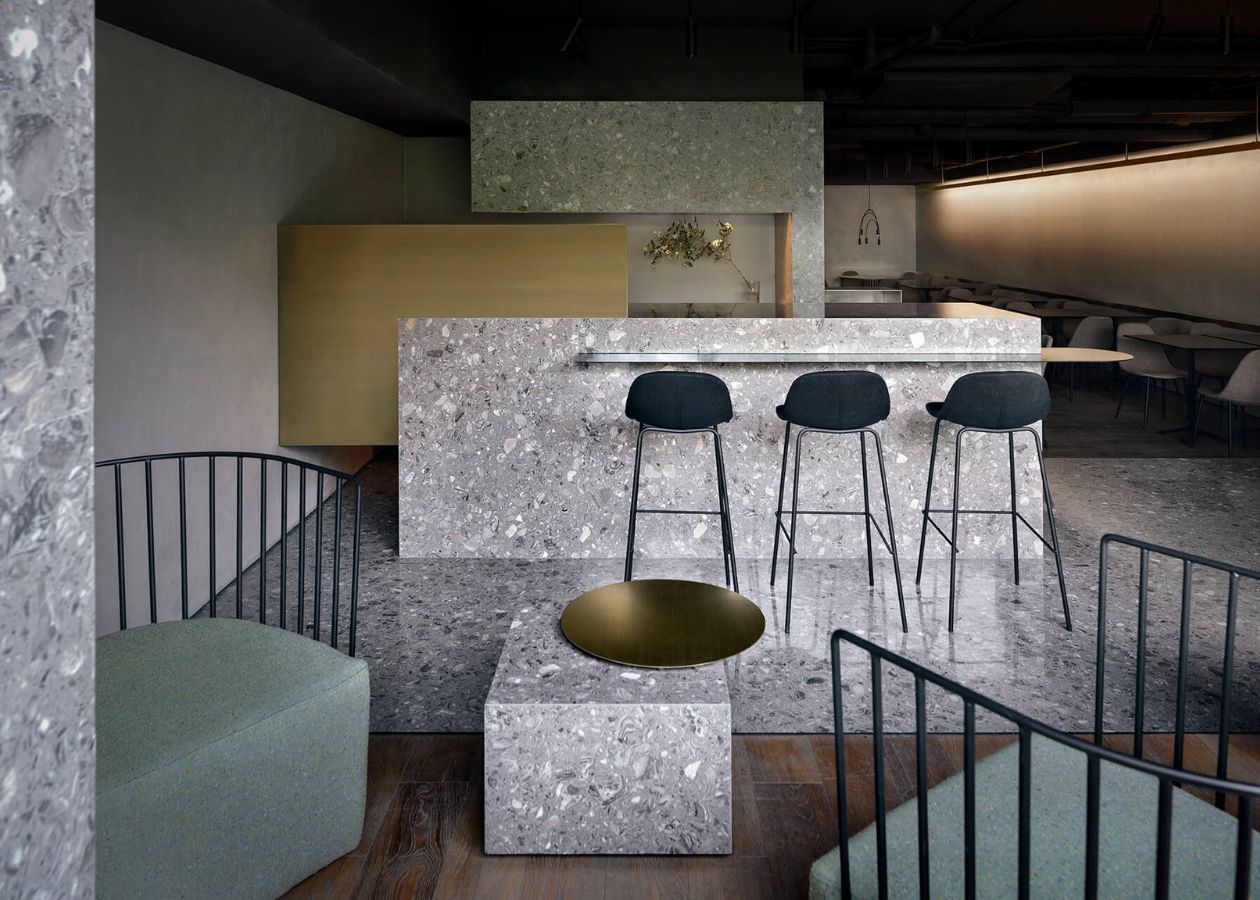 Đá terrazzo mặt bếp xinh đẹp