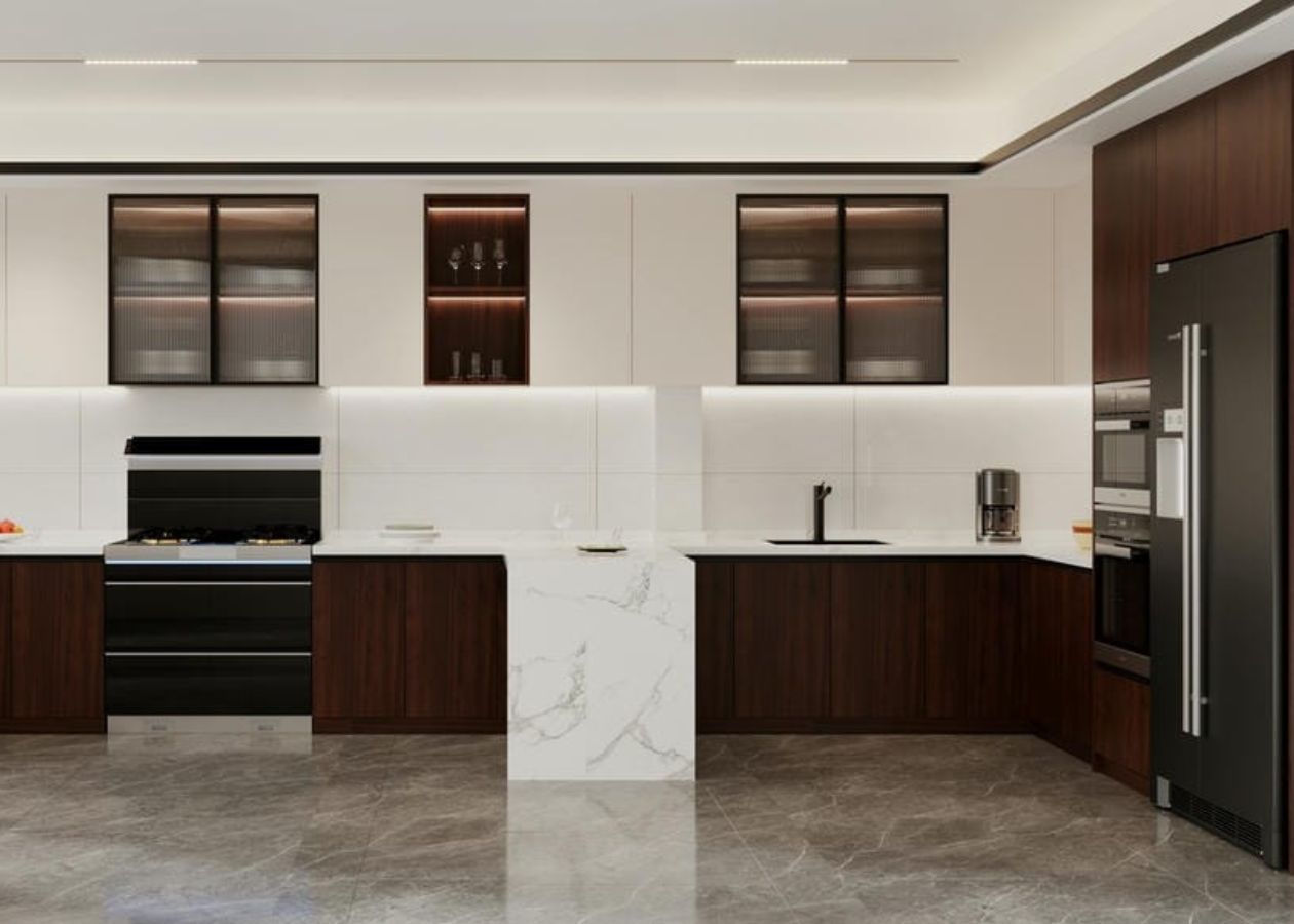Kệ bếp ván gỗ plywood phủ laminate sang trọng