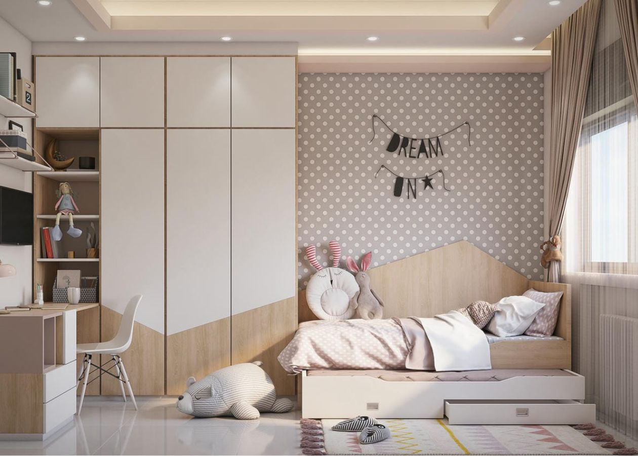 Phòng ngủ trẻ em dùng plywood uốn cong