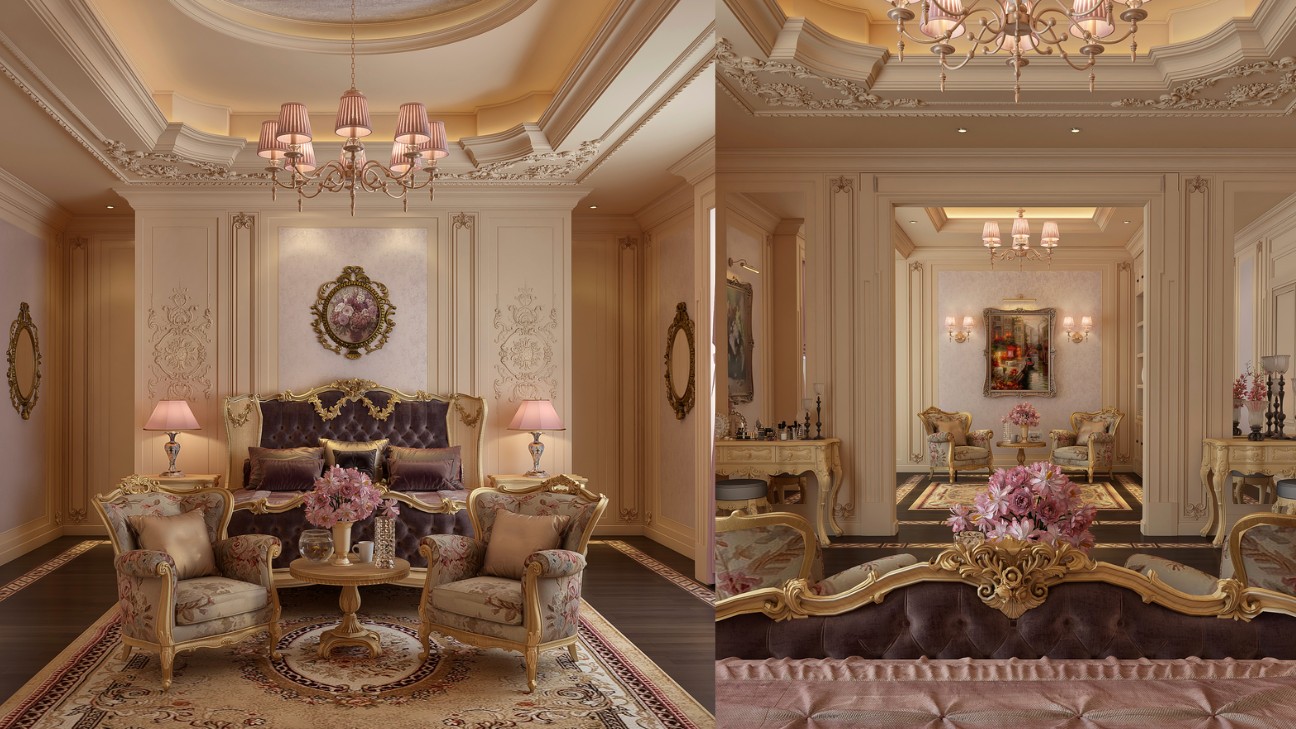 Sofa họa tiết thêu tỉ mỉ trong phòng khách Victorian