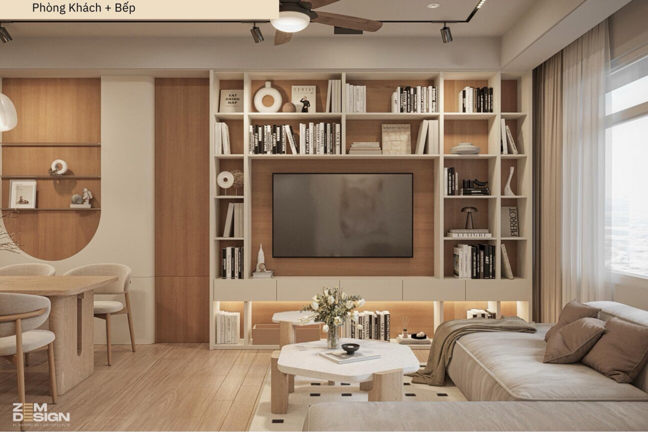 Thiết kế nội thất phòng khách liền bếp căn hộ Sài Gòn Pearl - 01