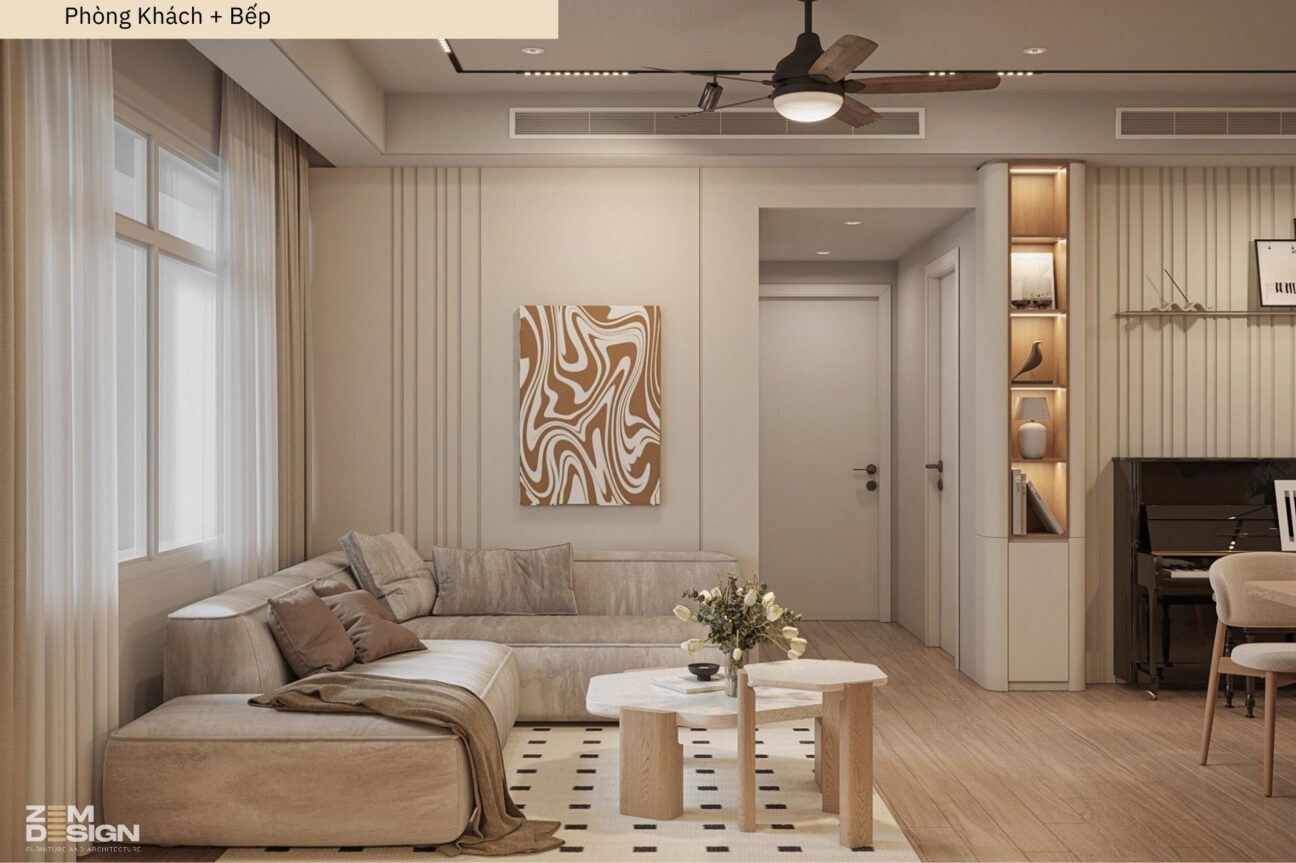 Thiết kế nội thất phòng khách liền bếp căn hộ Sài Gòn Pearl - 03