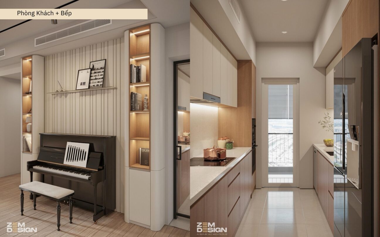 Thiết kế nội thất phòng khách liền bếp căn hộ Sài Gòn Pearl - 06