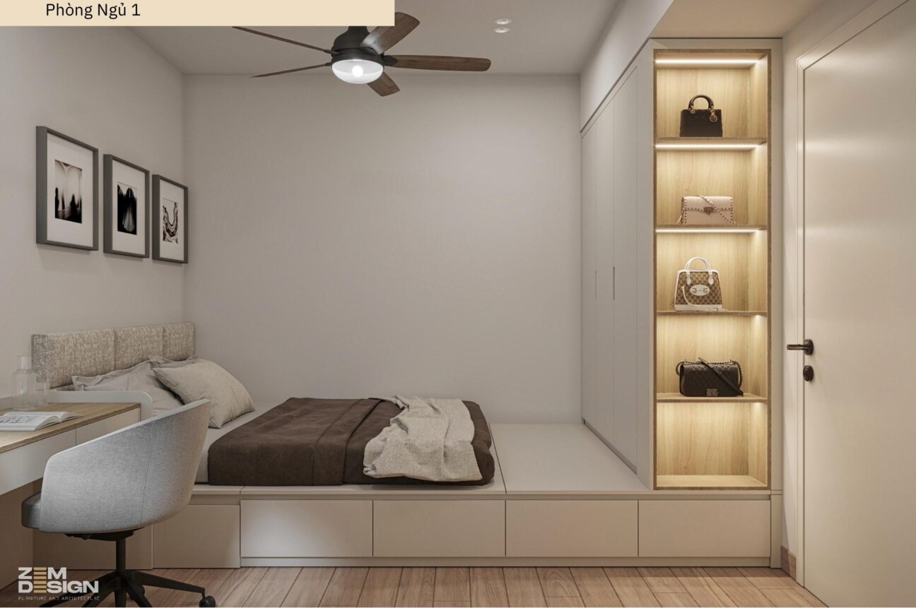 Thiết kế nội thất phòng ngủ 1 căn hộ Sài Gòn Pearl - 01