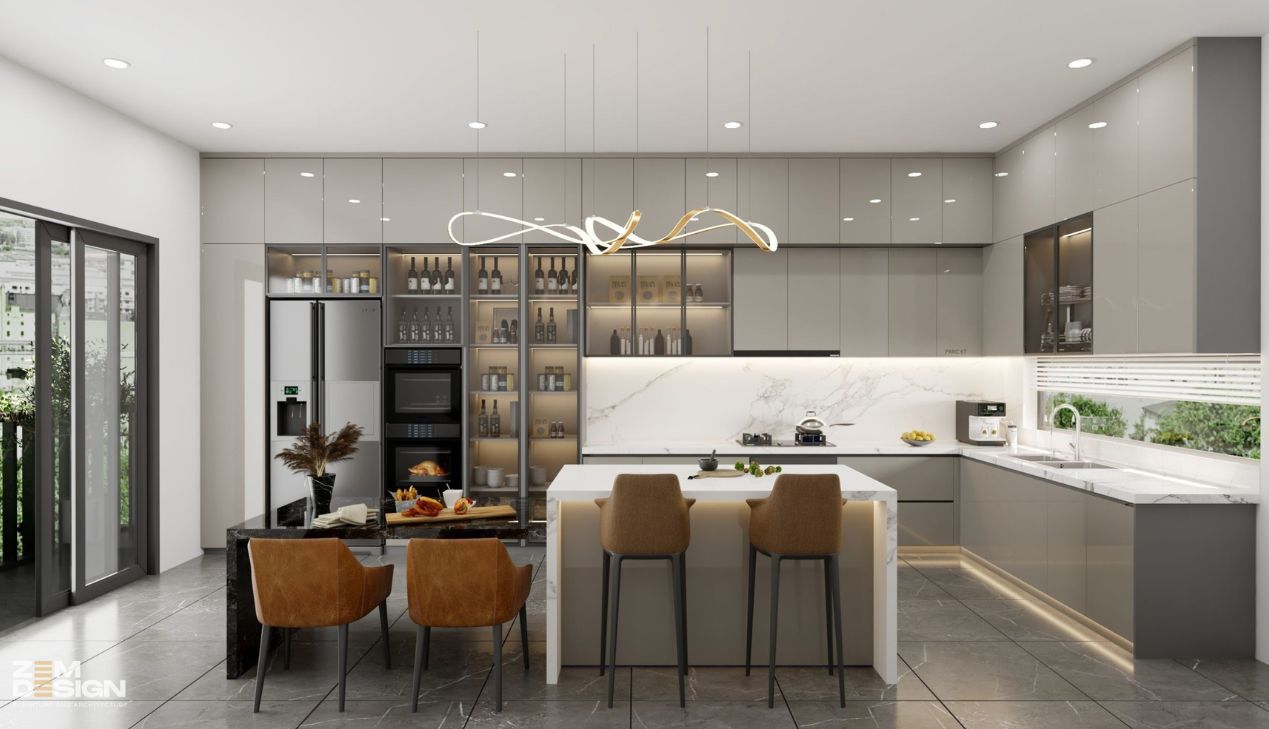 Thiết kế tủ bếp Acrylic màu xám nhạt Thiết kế tủ bếp Acrylic màu xám nhạt