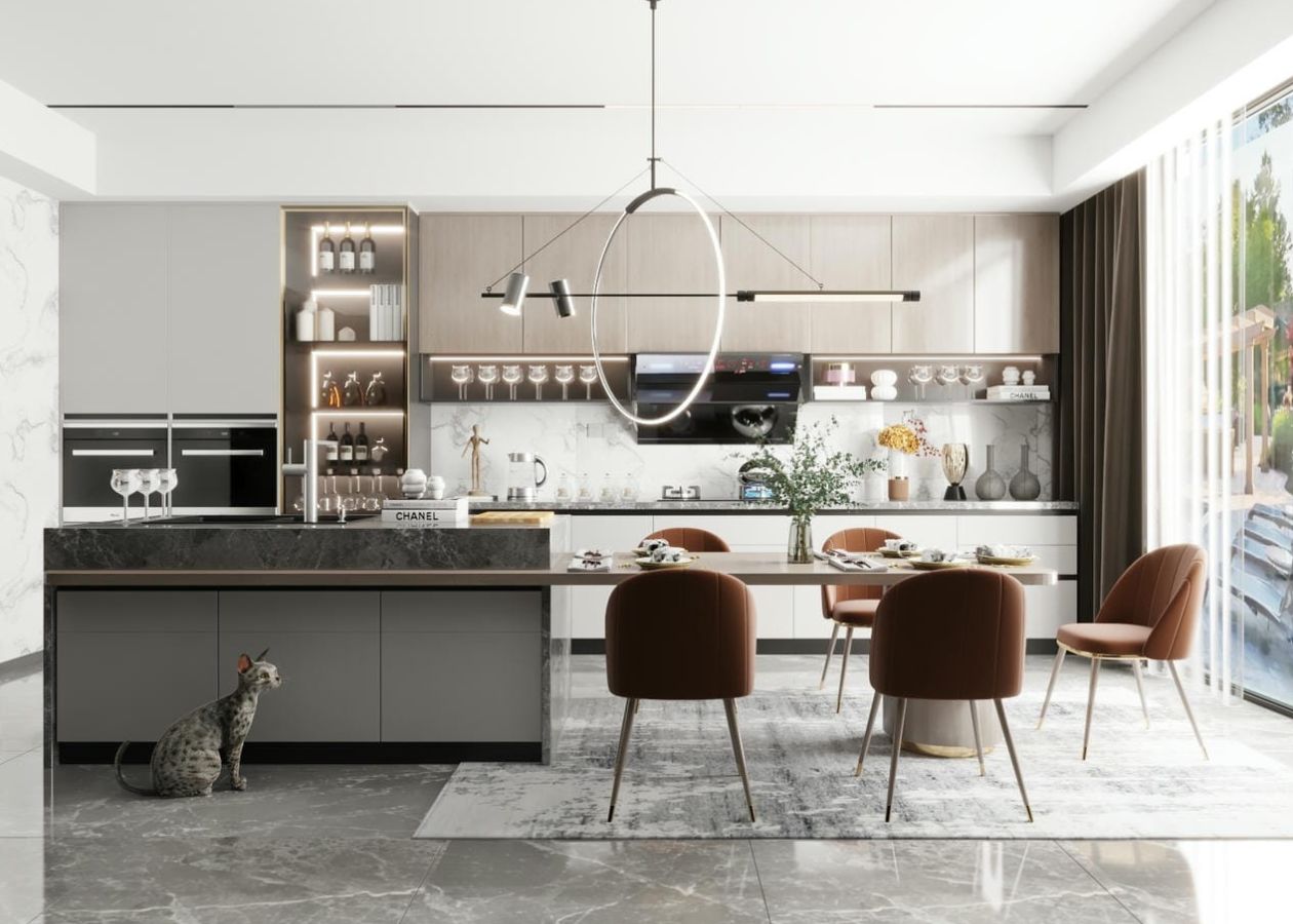 Tủ bếp dùng plywood uốn cong