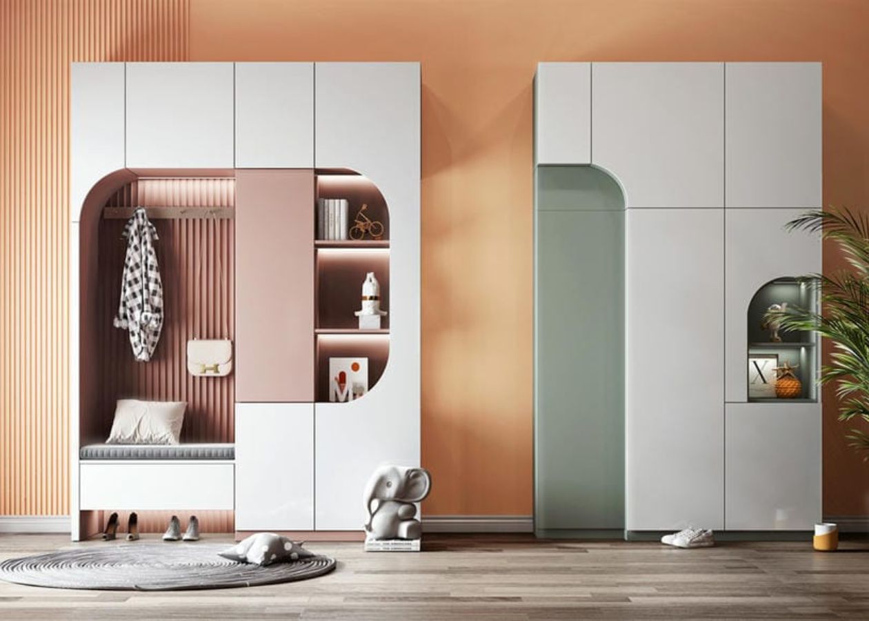 Tủ giày dùng plywood uốn cong